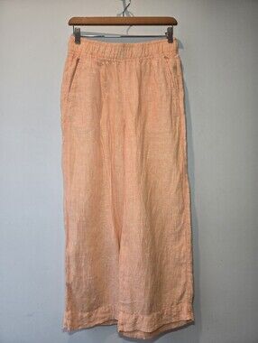 Tahari Linen Pants Small High Rise Wide Flowy Loose Crop Leg Orange Summer